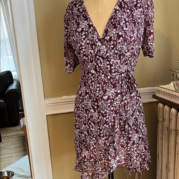 Floral Wrap Dress in Burgundy - Picture 1 of 4